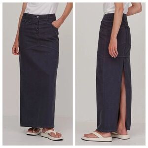 NWT Herskind Nikita Skirt Denim Long Black-Blue Straight Back Slit Size XS (2-4)